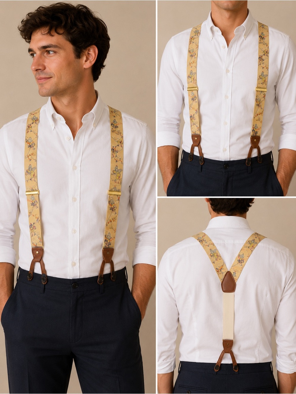 Trafalgar Men's Novelty Suspenders Vintage Scene Print Leather Button Braces